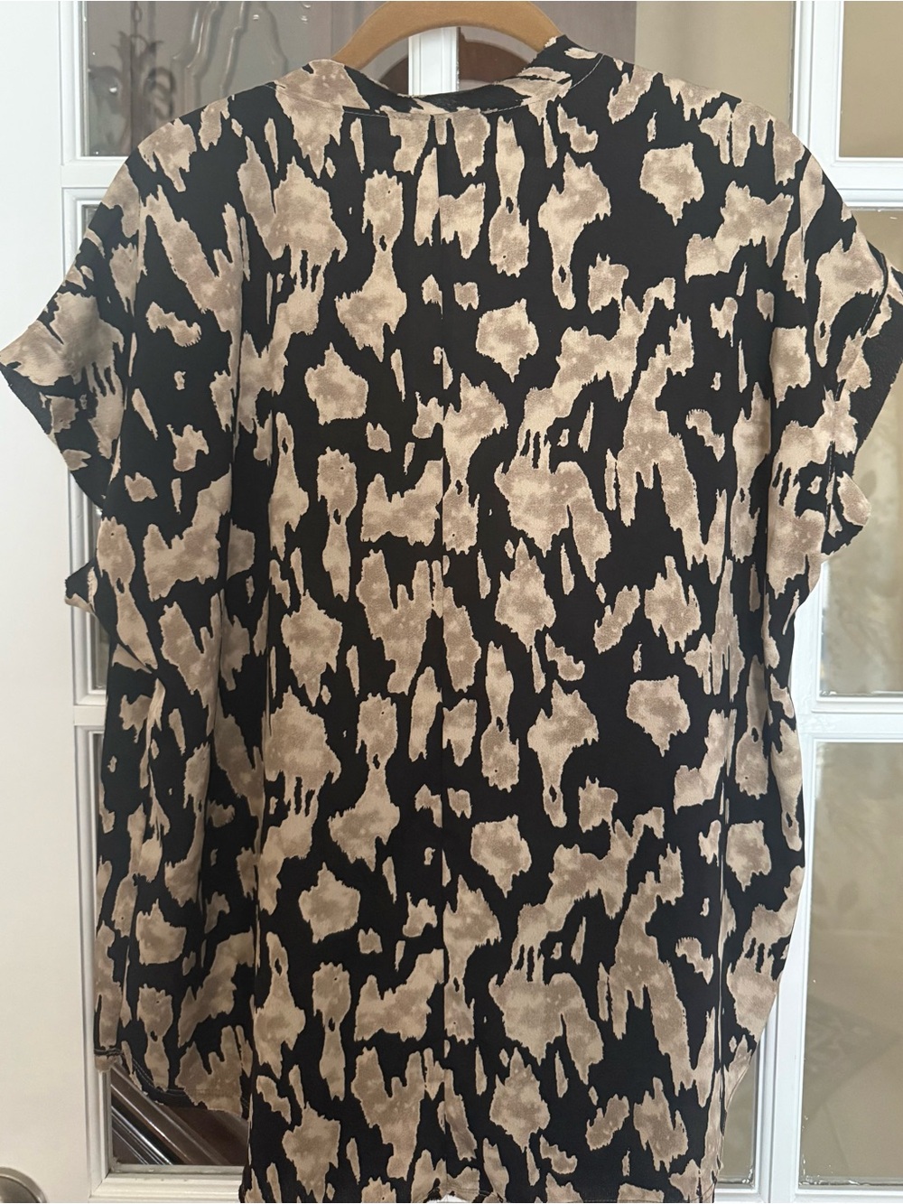 JODIFL Black and Beige Animal Print V-Neck Blouse